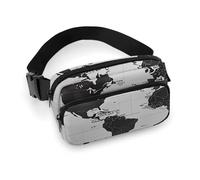 Marsupio con mappa del mondo in bianco e nero per donne e uomini, borsa casual regolabile per viaggi, sport, escursionismo, bianco, 20 x 13 cm, bianco, 7.9x5.1inches