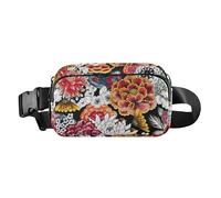 Marsupio con motivo floreale asiatico tradizionale, dipinto giapponese, alla moda, per uomini e donne, grande capacità, borsa a tracolla con tracolla regolabile, per viaggi, shopping, corsa, Fiori