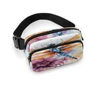 Marsupio con motivo libellula con pittura ad acquerello, con cinghia regolabile, alla moda, per sport all'aria aperta, escursionismo, bianco, 20 x 13 cm, marsupio stampato