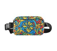 Marsupio con motivo mandala con vetro colorato blu, alla moda, per donne e uomini, grande capacità, da viaggio, con cinghia regolabile, per viaggi, palestra, lavoro