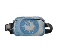 Marsupio con motivo mandala luna e stelle, colore bianco e azzurro, alla moda, unisex, multiuso, con tracolla regolabile, per allenamento, corsa, escursionismo