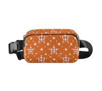 Marsupio con motivo scozzese arancione a scacchi e stelle, alla moda, per donne e uomini, impermeabile, con cinghia regolabile, per ciclismo, escursionismo, palestra