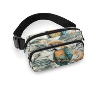 Marsupio con motivo uccelli nella giungla, con cinghia regolabile, alla moda, per sport all'aria aperta, escursionismo, bianco, 20 x 13 cm, marsupio stampato