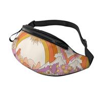 Marsupio con nuvole sole e arcobaleno con fiori retrò borsa a tracolla arancione boho estetica a mani libere borsa atleti 14 x 35 cm, A2, Taglia unica