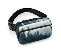 Marsupio con paesaggio di montagne nebbiose per donne e uomini, borsa casual regolabile per viaggi, sport, escursionismo, bianco, 20 x 13 cm, bianco, 7.9x5.1inches
