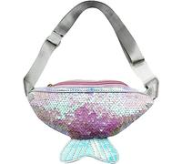Marsupio con paillettes luccicanti per bambine e ragazze, borsa a tracolla con coda di sirena olografica glitterata, bianco, Classico