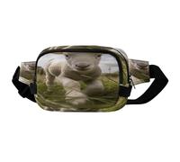 Marsupio con pecore che corrono sull'erba, con tracolla regolabile, borsa a tracolla, tessuto twill, marsupio, per allenamento all'aperto, viaggi, casual, corsa, escursionismo, ciclismo.