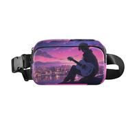 Marsupio con personaggio che suona la chitarra sul tetto della città, marsupio per attività all'aperto, Multicolore, Taglia unica, casual