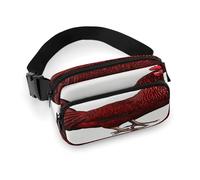 Marsupio con pollo rosso con cinghia regolabile Marsupio alla moda per sport all'aria aperta escursionismo, bianco, 20 x 13 cm, marsupio stampato