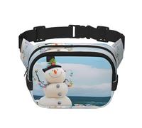 Marsupio con pupazzo di neve con conchiglie seduto sulla spiaggia sabbiosa (1) unisex regolabile in vita quadrata a doppio strato per attività all'aperto, viaggi, corsa, escursionismo, Nero , Taglia