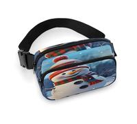 Marsupio con pupazzo di neve felice, con cinghia regolabile, alla moda, per sport all'aria aperta, escursionismo, bianco, 20 x 13 cm, marsupio stampato