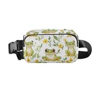 Marsupio con rana verde e fiori gialli, alla moda, per uomo e donna, impermeabile, con cinghia regolabile, per viaggi, palestra, lavoro, rana verde, acquerello, fiore giallo, taglia unica, Rana Verde