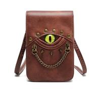 Marsupio con rivetti e borchie a forma di occhio del diavolo, vintage, in pelle PU, borsa a tracolla medievale con catena in metallo, per festival e cintura in pelle medievale, Marrone, Bellezza di