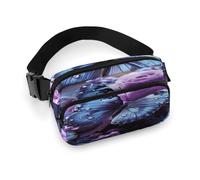 Marsupio con rosa viola e farfalla con cinturino regolabile Marsupio alla moda per sport all'aria aperta escursionismo, bianco, 20 x 13 cm, marsupio stampato