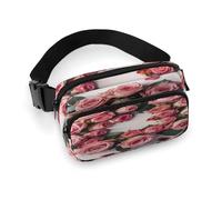 Marsupio con rose in un cerchio con cinturino regolabile Marsupio alla moda per sport all'aria aperta escursionismo, bianco, 20 x 13 cm, marsupio stampato