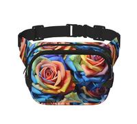 Marsupio con rose multicolore su sfondo nero, borsa a tracolla regolabile, grande marsupio da viaggio unisex