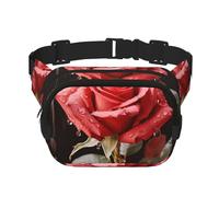 Marsupio con rose rosse e amore, regolabile, grande, da viaggio, unisex