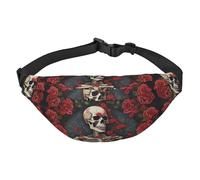 Marsupio con scheletro con rose per uomo e donna, alla moda, borsa a tracolla con tracolla regolabile, impermeabile, per viaggi, escursionismo, sport, nero, taglia unica, Nero , Taglia unica
