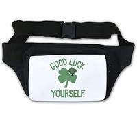 Marsupio con scritta "Good Luck Yourself Make Your Own Luck Four Leaf Clover", colore: bianco