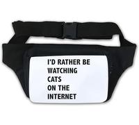 Marsupio con scritta "I would Rather Be Watching Cats On The Internet", colore: bianco