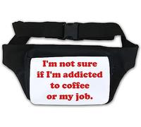 Marsupio con scritta "I'm not Sure if I'm Addicted to Coffee or My Job", colore: bianco