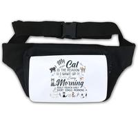 Marsupio con scritta "My Cat is The Reason I Wake Up Every Morning Really Early", colore: bianco