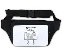 Marsupio con scritta "Stop Eating Animals Cat Sketch", colore: bianco