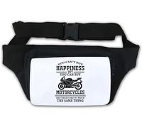 Marsupio con scritta "You Can't Buy Happiness But You Can Buy Motorcycles and That's the same Thing", colore: bianco