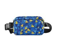 Marsupio con sfondo blu con molti piccoli triangoli gialli su di esso, alla moda, per uomini e donne, resistente all'acqua, borsa con tracolla regolabile, per viaggi, vacanze, corsa, Sfondo blu con un