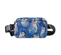 Marsupio con sfondo blu con tanti piccoli pinguini dei cartoni animati su di esso, grazioso marsupio per uomo e donna, piccola borsa a tracolla per passaporto con tracolla regolabile per viaggi,