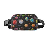 Marsupio con sfondo nero con molti pianeti dei cartoni animati elegante marsupio per uomo donna marsupio impermeabile con cinghia regolabile per allenamento corsa escursionismo, Sfondo nero con un