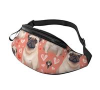 Marsupio con simpatico cucciolo di carlino per uomo e donna, alla moda, regolabile, per viaggi, sport, passeggiate, Divertente Cartoon Pug Cane Cucciolo, Taglia unica