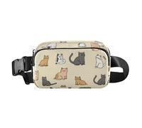 Marsupio con simpatico gattino in stile cartone animato, per donne e uomini, grande capacità, con cinghia regolabile, per viaggi, vacanze, corsa, simpatico gattino dei cartoni animati, taglia unica,