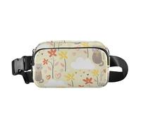 Marsupio con simpatico gatto e fiore in stile cartone animato, per donne, uomini, adolescenti, multiuso, con tracolla regolabile, per viaggi, vacanze, corsa, Simpatico gatto e fiore del fumetto, 1