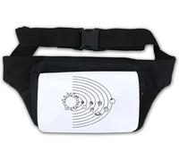 Marsupio con sistema solare, mappa spaziale, pianeti, bianco