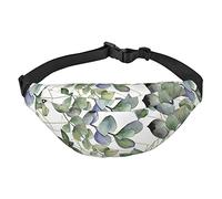 Marsupio con spiaggia di sabbia e palme, adatto per sport, corsa, viaggi, attività all'aperto, unisex, Foglie di eucalipto verde, Taglia unica, Zaino da bici