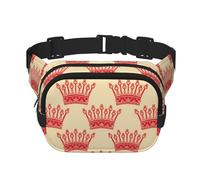 Marsupio con stampa a corona rossa, elegante e pratico, regolabile, perfetto per viaggi e attività all'aperto, Nero , Taglia unica