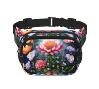 Marsupio con stampa a mosaico con motivo floreale e diamanti quadrati, a doppio strato, unisex, per viaggi, allenamento, nero, taglia unica, Nero, One Size