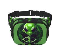 Marsupio con stampa aliena verde con cinturino regolabile quadrato doppio strato cintura unisex ovunque