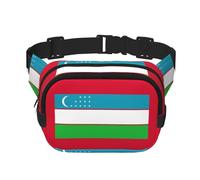 Marsupio con stampa bandiera della Repubblica dell'Uzbekistan, marsupio con estensore, per uomini e donne, marsupio con tasche con cerniera, nero, Taglia unica