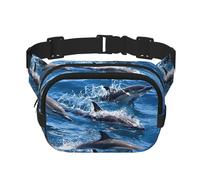 Marsupio con stampa delfini nel mare, per uomo e donna, impermeabile, con cinghia regolabile a 3 tasche, per viaggi all'aperto