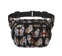 Marsupio con stampa di bulldogs inglesi quadrati a doppio strato, unisex, borsa a tracolla da viaggio, allenamento, nero, taglia unica, Nero, One Size
