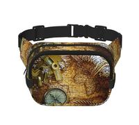 Marsupio con stampa di bussola e vecchia mappa del mondo, per uomini e donne, impermeabile, cinghia regolabile con 3 tasche, per viaggi all'aperto