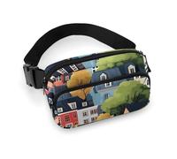 Marsupio con stampa di città dei cartoni animati, borsa a tracolla da donna, alla moda