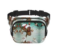 Marsupio con stampa di coniglietto natalizio elegante e pratico, regolabile, perfetto per viaggi e attività all'aperto, Nero , Taglia unica