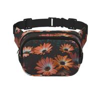 Marsupio con stampa di crisantemo arancione, a doppio strato, unisex, con cinghia regolabile, Nero , Taglia unica