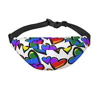 Marsupio con stampa di cuori colorati arcobaleno, per uomo e donna, alla moda, con tracolla regolabile, per viaggi, corsa, cuori colorati, taglia unica, Cuori colorati arcobaleno, Taglia unica