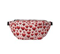 Marsupio con stampa di cuori rossi da donna e uomo, grande borsa a tracolla per escursionismo, viaggi, facile da trasportare