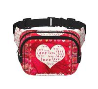 Marsupio con stampa di cuori rossi, elegante e pratico, regolabile, perfetto per viaggi e attività all'aperto, Nero , Taglia unica