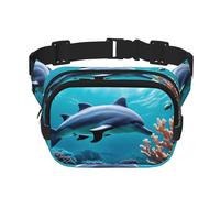 Marsupio con stampa di delfini subacquei, quadrato, con stampa di delfini, per allenamento, escursionismo, corsa, viaggi, palestra, con cerniera alla moda